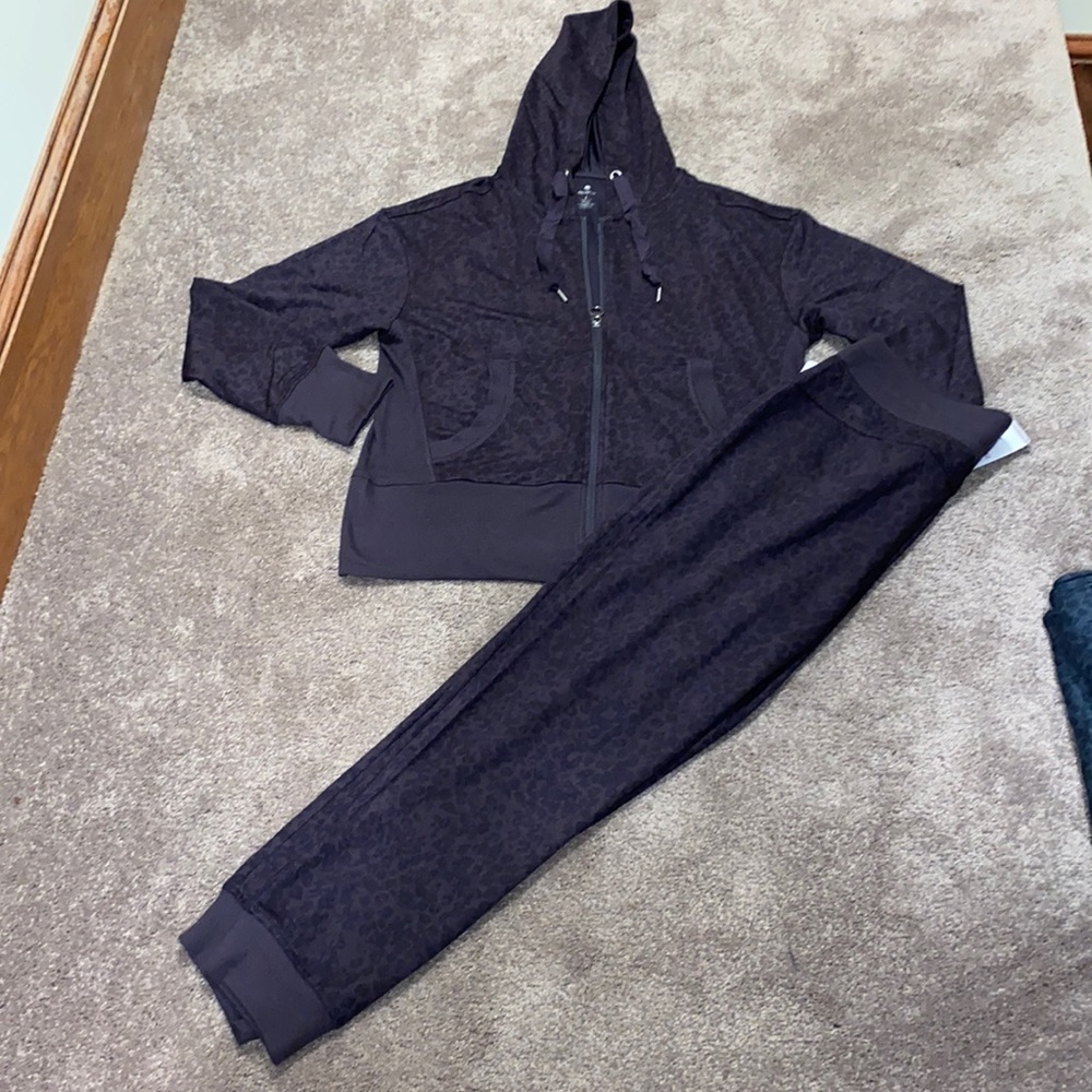 Apana Purple Leopard Print Activewear Tracksuit Set Zip Hoodie Joggers SIZE L